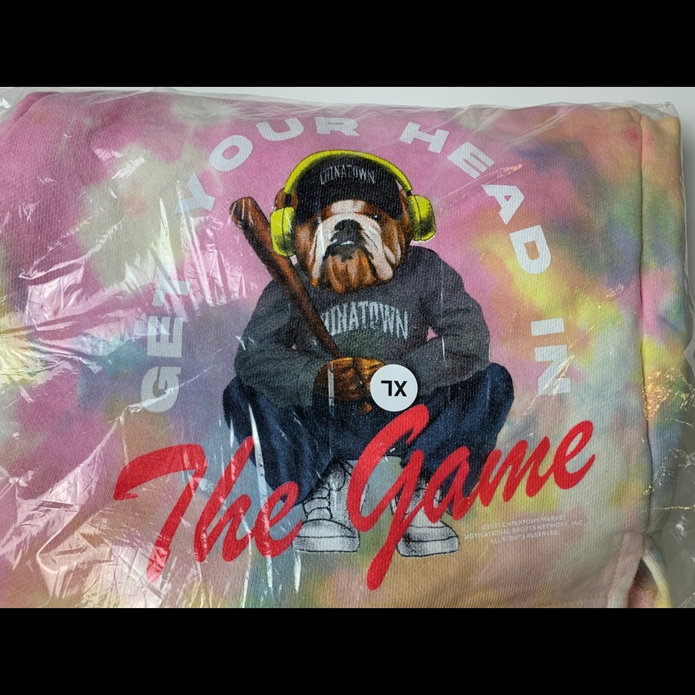 Chinatown Market “Get Your Head in the Game” Tie Dye sweat shorts.